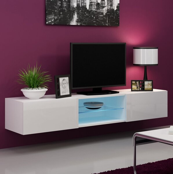 CAMA MEBLE Nástenný TV stolík VIGO 180 GLASS Farba: biela