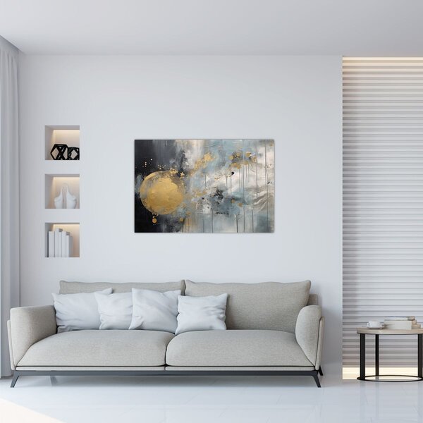 Obraz - Abstrakcia so zlatou guľou (90x60 cm)