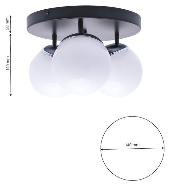 Stropné svietidlo Sfera, 3x biele sklenené tienidlo, b/ch, o