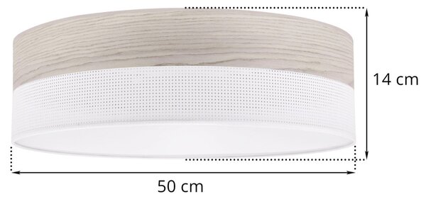Stropné svietidlo Wood, 1x svetlobéžová dubová dýha/biele PVC tienidlo, (biele plexisklo), (fi 50cm)