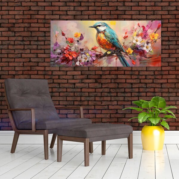 Obraz - Maľba vtáčika (120x50 cm)