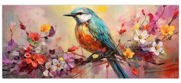 Obraz - Maľba vtáčika (120x50 cm)