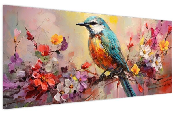Obraz - Maľba vtáčika (120x50 cm)