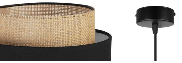Závesné svietidlo Boho, 1x jutové/čierne textilné tienidlo