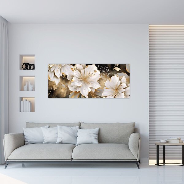 Obraz - Kvety v zlate (120x50 cm)