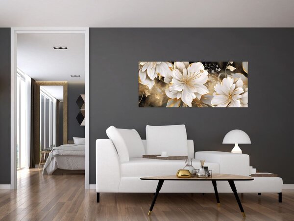 Obraz - Kvety v zlate (120x50 cm)