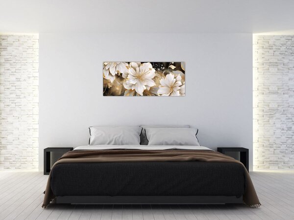 Obraz - Kvety v zlate (120x50 cm)