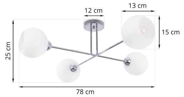 Stropné svietidlo Eliza, 4x biele sklenené tienidlo, CH
