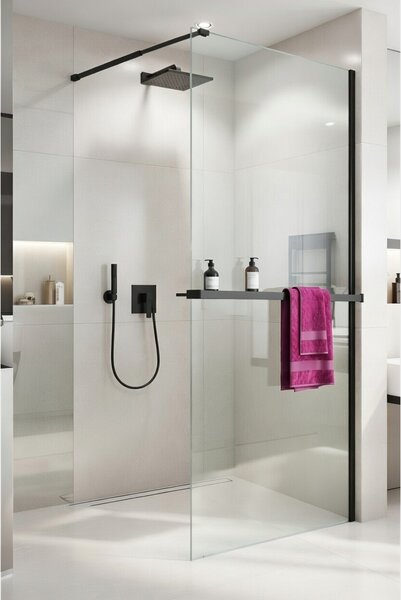 Novoterm Sprchová zastena Walk-in NV-Grace 80 BL, čierna/transparent - bez vaničky