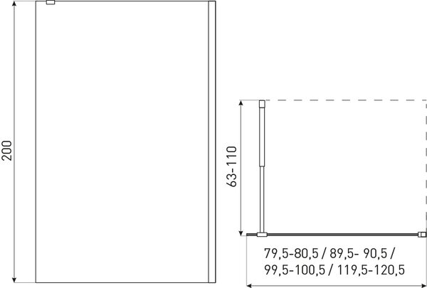 Novoterm Sprchová zastena Walk-in NV-Grace 80 BL, čierna/transparent - bez vaničky