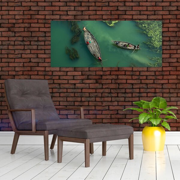Obraz - Rybári na rieke (120x50 cm)