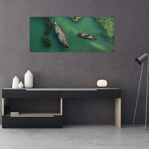 Obraz - Rybári na rieke (120x50 cm)