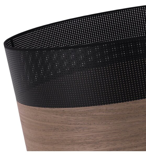 Závesné svietidlo Wood, 1x hnedá orechová dýha/čierne PVC tienidlo, (fi 30cm)