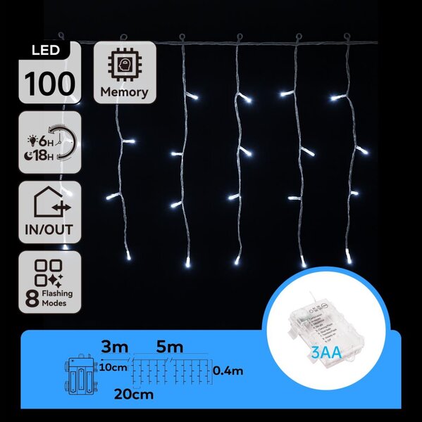 Aigostar - LED Vonkajšia vianočná reťaz 100xLED/8 funkcií 8x0,4m IP44 studená biela