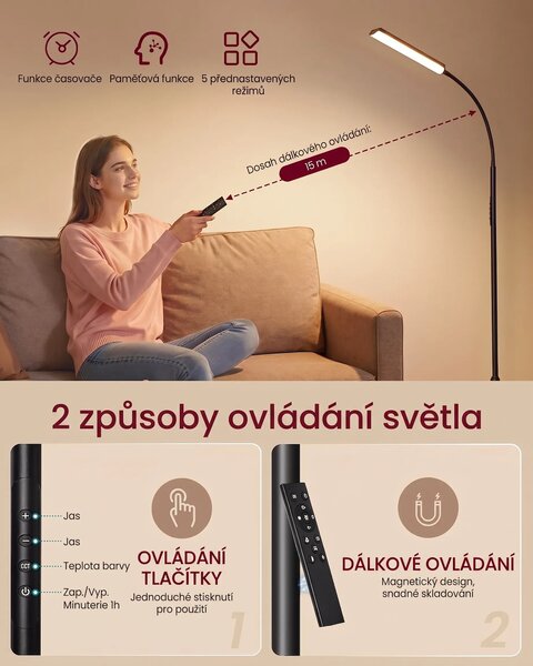 SONGMICS Nastaviteľná stojacia LED lampa Mikro čierna