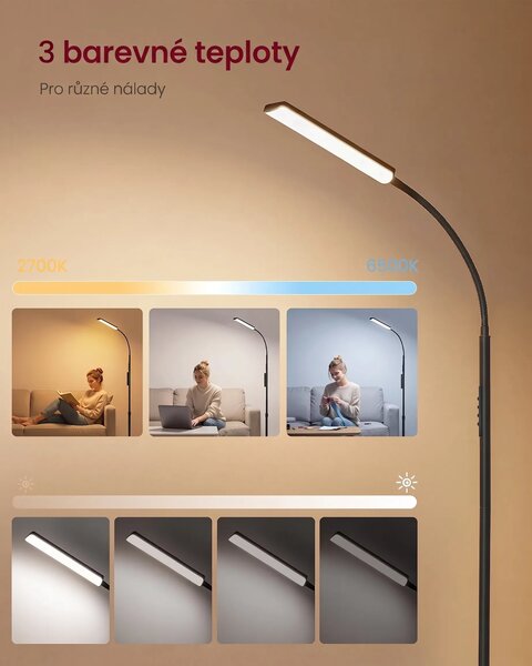 SONGMICS Nastaviteľná stojacia LED lampa Mikro čierna