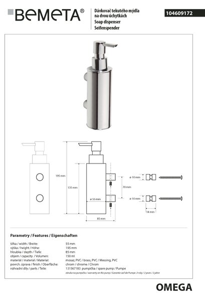Bemeta Design OMEGA: Dávkovač mydla, 150 ml - 104609172
