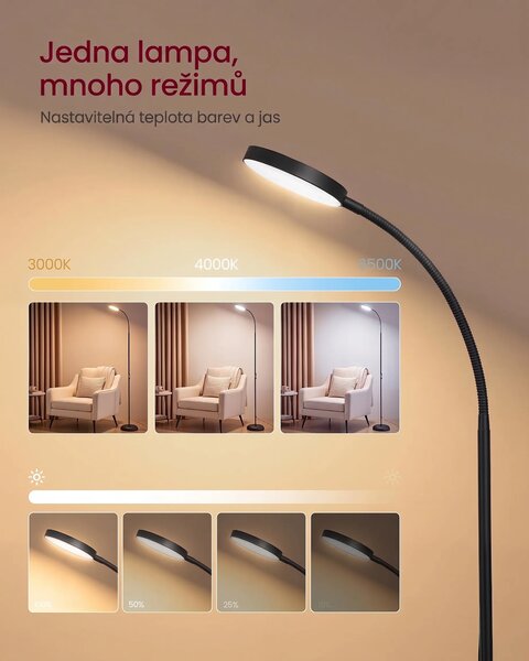 SONGMICS Nastavitelná stojací LED lampa Libo černá