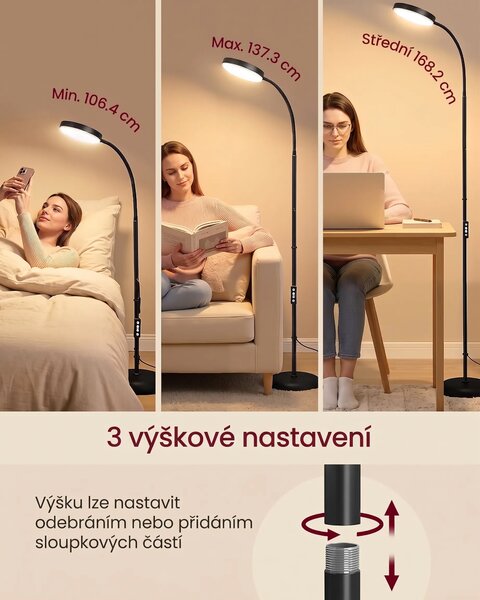 SONGMICS Nastavitelná stojací LED lampa Libo černá