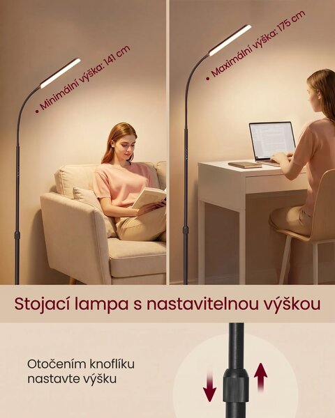 SONGMICS Nastaviteľná stojacia LED lampa Mikro čierna