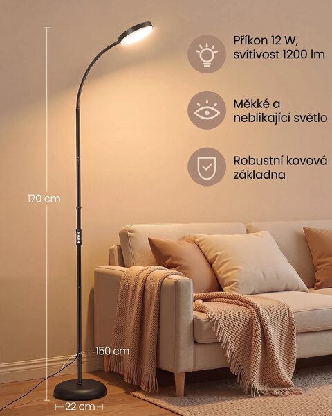 SONGMICS Nastavitelná stojací LED lampa Libo černá