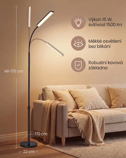 SONGMICS Nastaviteľná stojacia LED lampa Mikro čierna