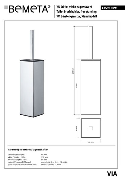 Bemeta Design VIA: WC kefa, na postavenie/zavesenie, nerez - 135913091