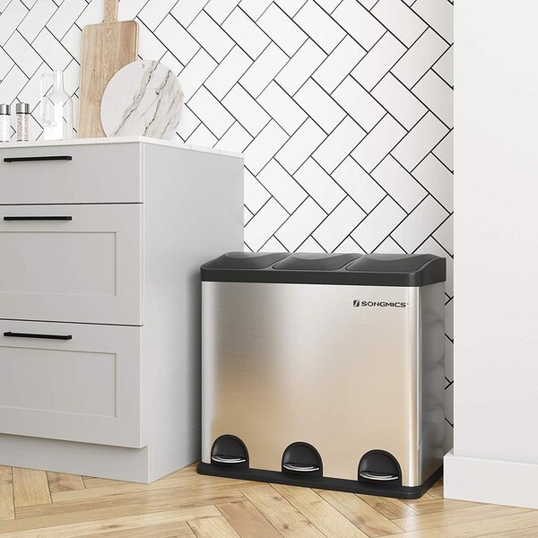 SONGMICS Odpadkový kôš 3 x 18 l strieborno-čierny