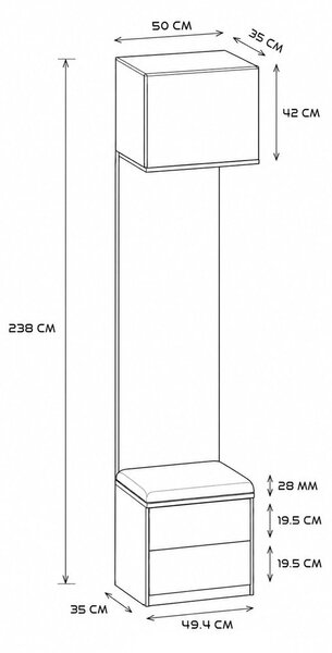 TP Living Predsieňová stena so zrkadlom Haga 1L2S 50 cm kašmír