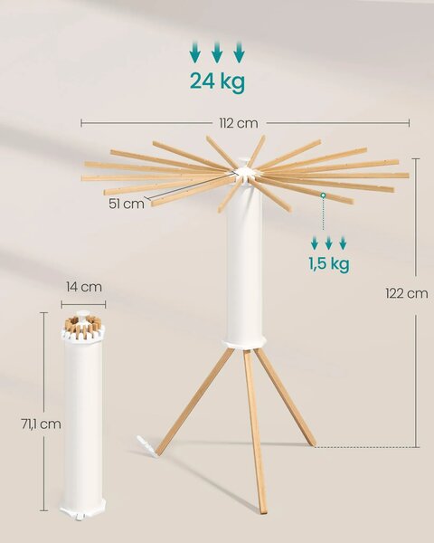 SONGMICS Otočný sušiak na bielizeň Liony 112 cm biely/hnedý