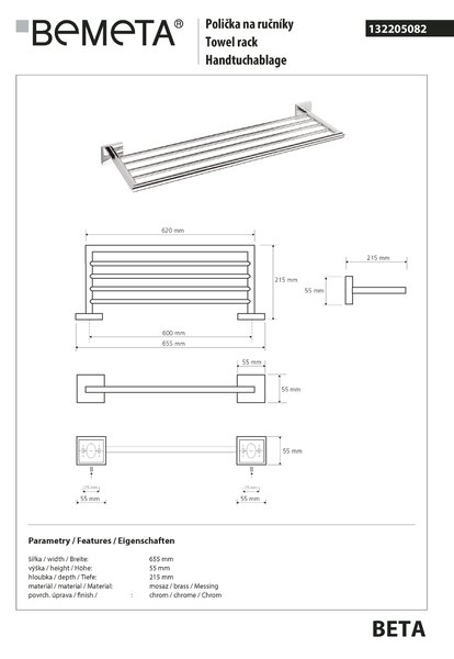 Bemeta Design BETA: Držiak uterákov, 600 mm - 132205082