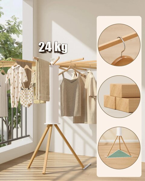 SONGMICS Otočný sušiak na bielizeň Liony 112 cm biely/hnedý