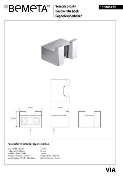 Bemeta Design VIA: Háčik, dvojitý - 135006232