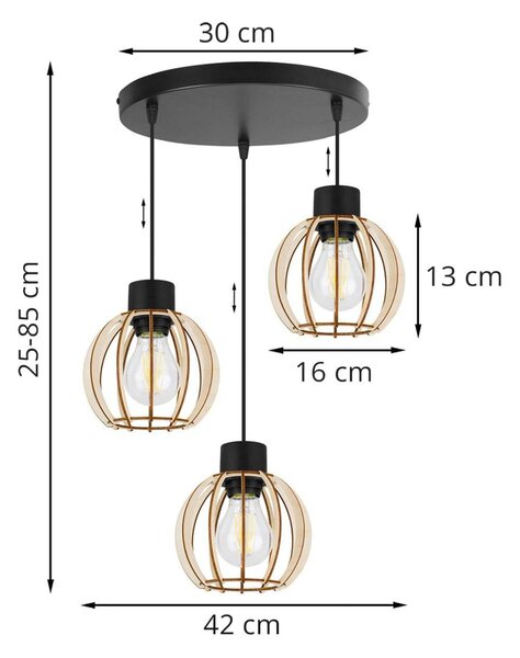 Závesné svietidlo Timber 8, 3x drevené tienidlo, o