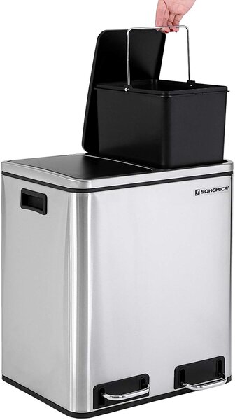 SONGMICS Odpadkový kôš LTB30H na triedený odpad, 2 x 15 L, strieborno / čierny