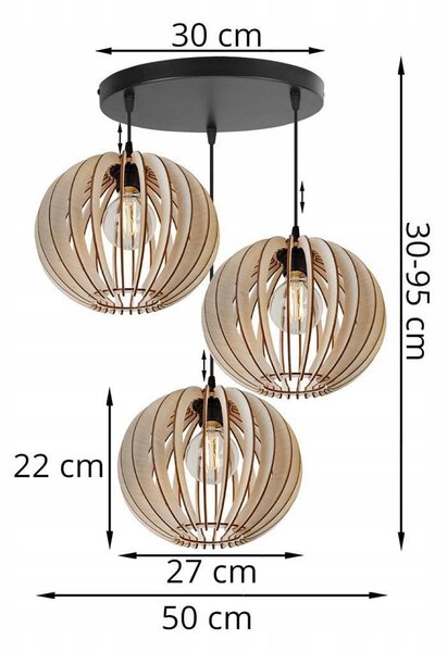 Závesné svietidlo Timber 2, 3x drevené tienidlo, o