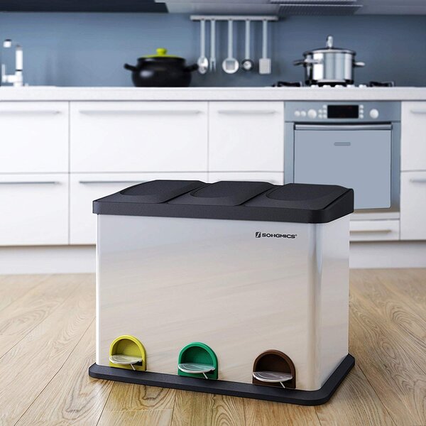 SONGMICS Odpadkový kôš 3x15 L strieborný