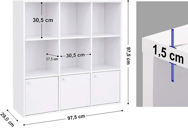 SONGMICS Knižnica s dvierkami LBC33WT, biela