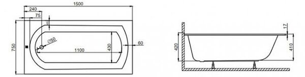 Polimat Akrylátová obdĺžniková vaňa Classic Slim 120x70 (130x70, 140x70, 150x70, 150x75, 160x70, 170x70, 170x75, 180x80) POLIMAT-Farba: Biela, POLIMAT-Rozmery: 120x70