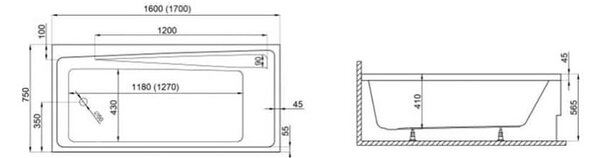 Polimat Akrylátová obdĺžniková vaňa Elza 140x70 (150x70, 160x75, 170x75) POLIMAT-Farba: Biela, POLIMAT-Rozmery: 140x70