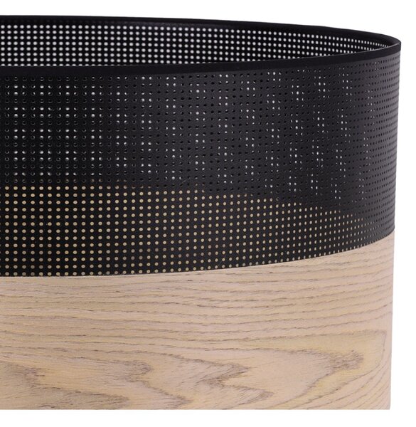 Závesné svietidlo Wood, 1x béžová dubová dýha/čierne PVC tienidlo, (fi 40cm)
