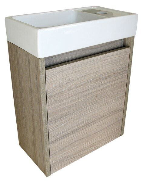 Comodo Kúpeľňová skrinka závesná s keramickým umývadlom Marta 40 Oak P/L