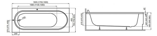 Polimat Akrylátová obdĺžniková vaňa Medium 160x75 (170x75, 190x80) POLIMAT-Farba: Biela, POLIMAT-Rozmery: 160x75