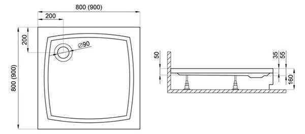 Polimat Štvorcová akrylátová sprchová vanička Patio 2 80x80 (90x90) POLIMAT-Farba: Biela, POLIMAT-Rozmery: 80x80