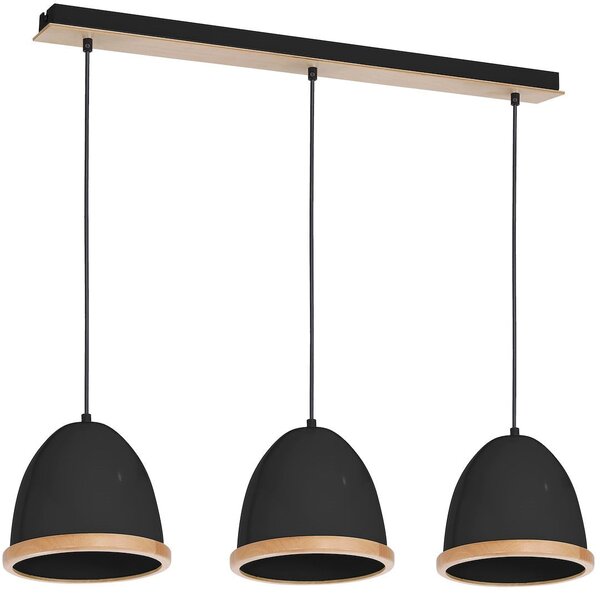 Závesné svietidlo Studio, 3x drevené/čierne kovové tienidlo, (fi 21cm), b/br