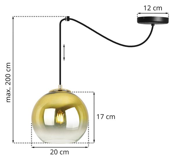 Závesné svietidlo Bergen Gold Spider, 1x zlaté/transparentné sklenené tienidlo (fi 20cm)