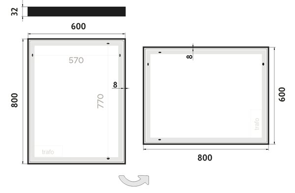 Nimco Čierne LED zrkadlo 600x800 - ZPC 13002-90