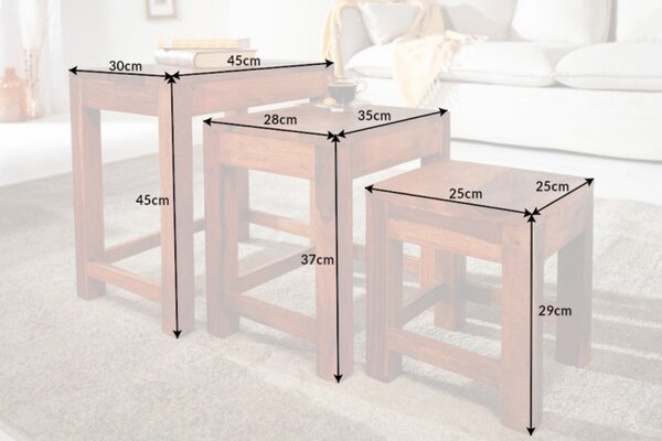 Set odkladacích stolíkov Freddo 45 cm sheesham 3 ks