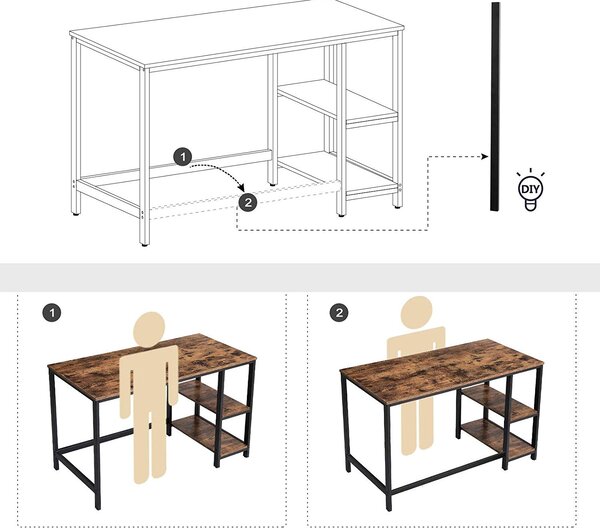 VASAGLE Písací stôl industriálny hnedý 120x60 cm