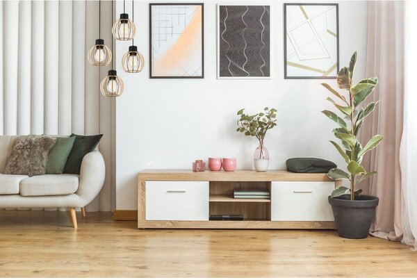 Závesné svietidlo Timber 8, 4x drevené tienidlo, o